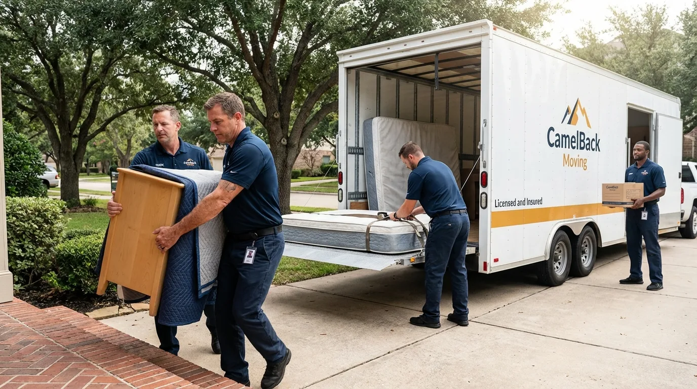 Crew loading residential truck for cross-state move from Cabot, AR