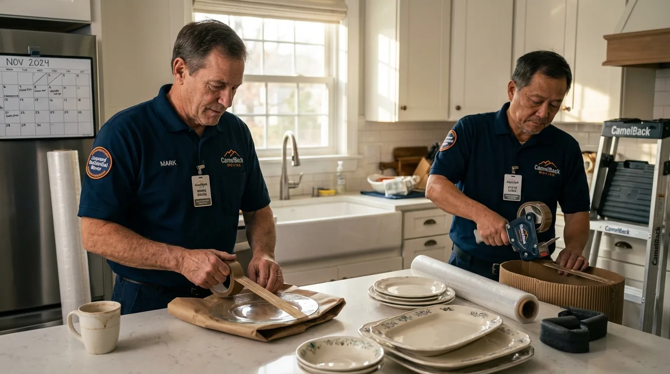 Professional crew packing kitchen dishware in Cabot, AR